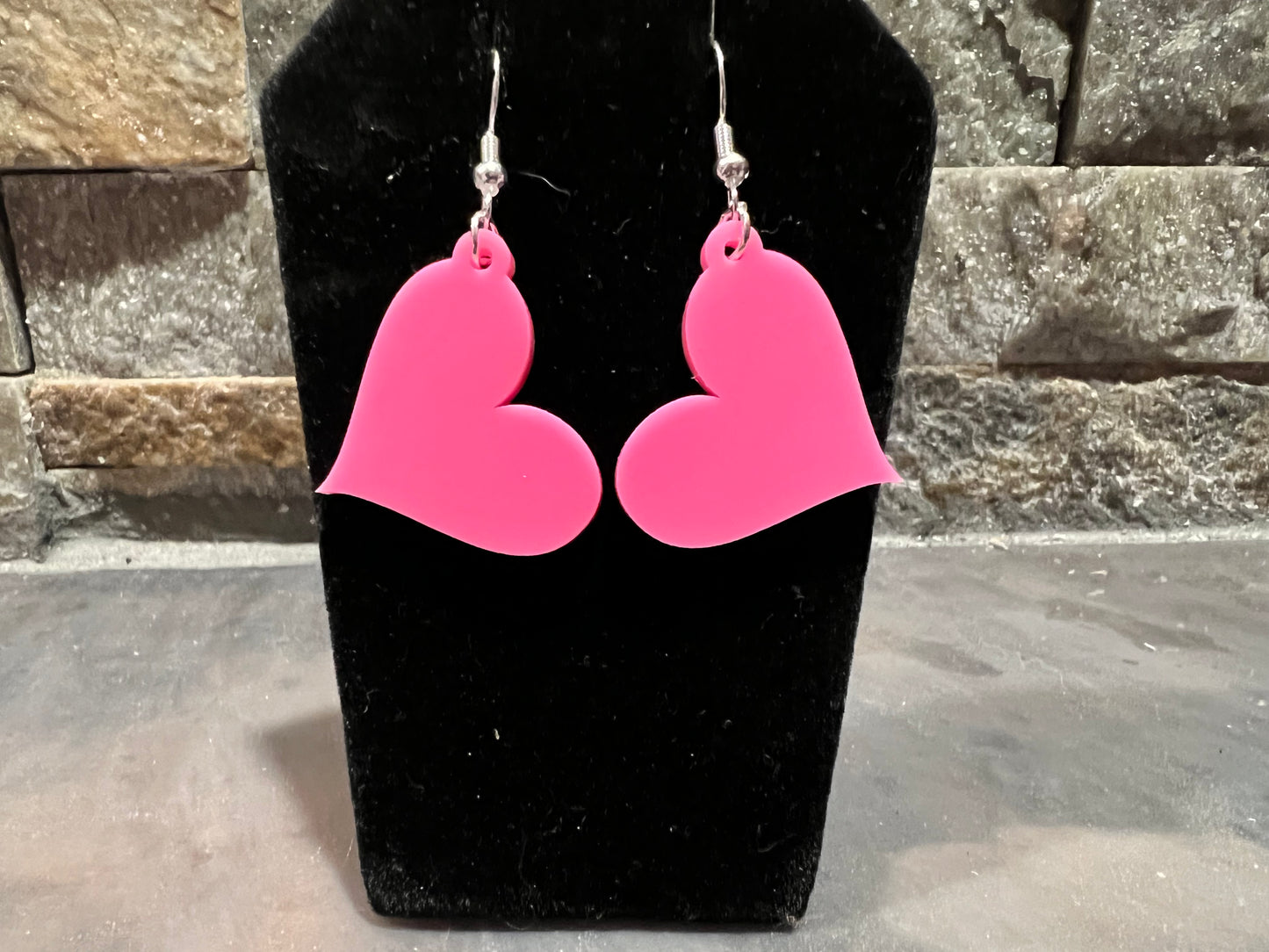Pink Acrylic Heart Earrings