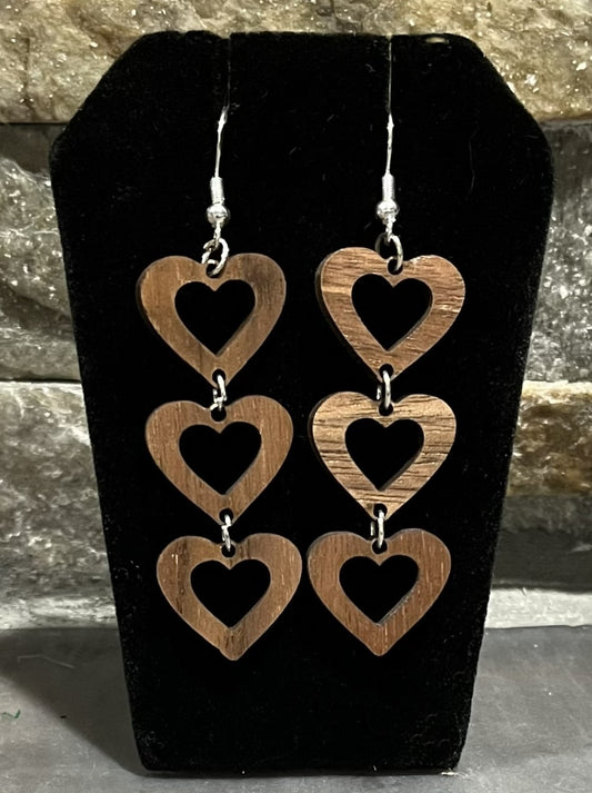 Laser Cut Dangling Hearts Earrings - Heart Cutout